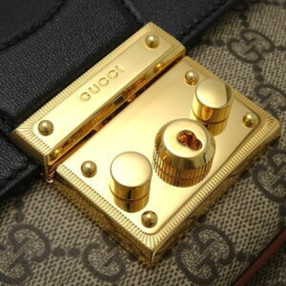 Gucci Shoulder Bag Padlock GG Supreme Canvas Calfskin Beige Black Brown - Picture 6 of 10